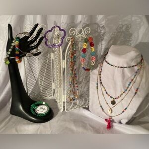 Rainbow Colored Beaded Costume Jewelry Lot 10 Pieces